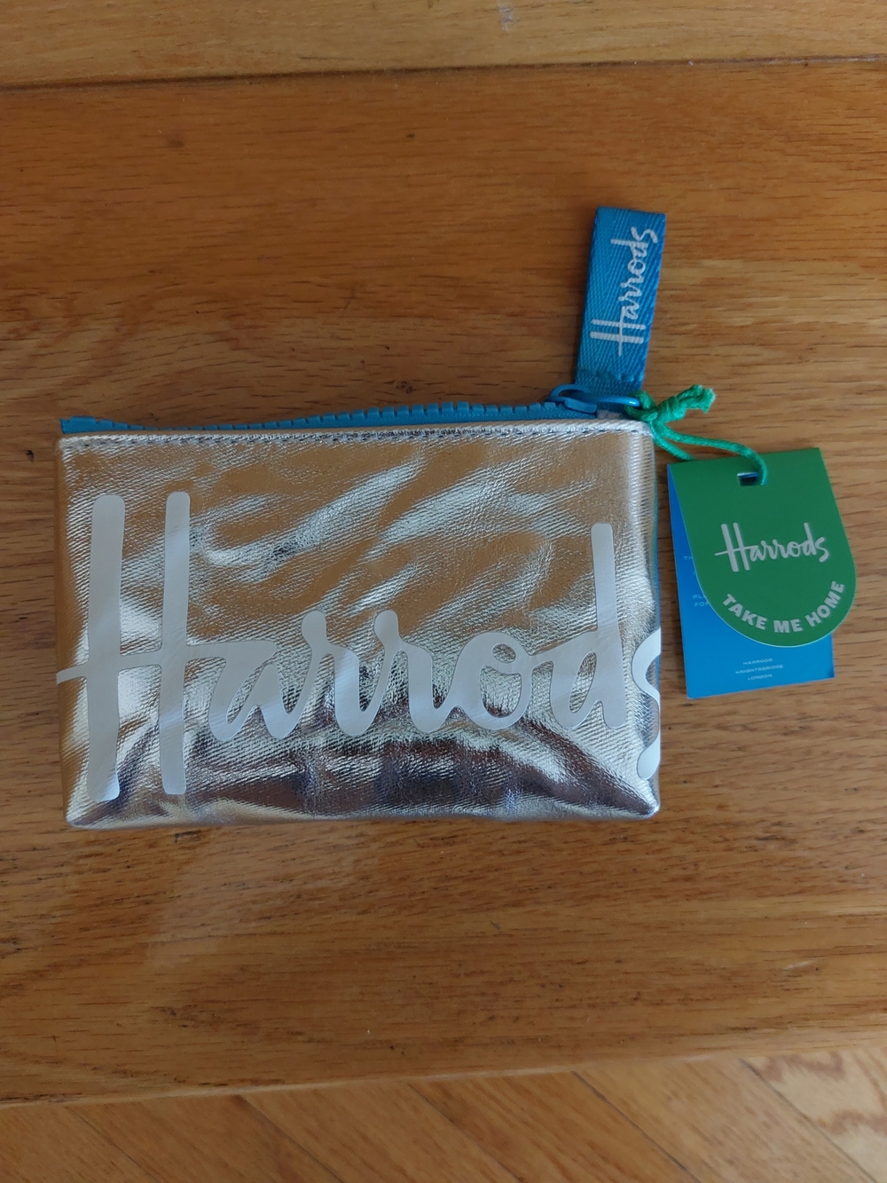 Harrods Silver Logo Zip Pouch in Blue Trim